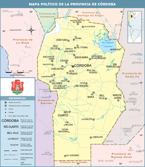 Political map of the Province of Córdoba, Argentina