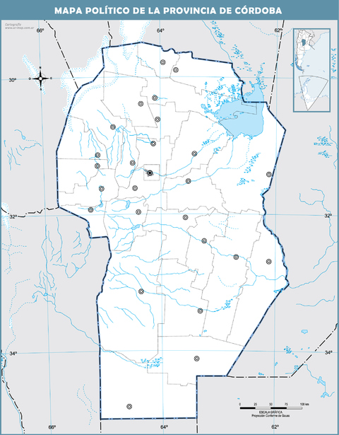 Blank political map of the Province of Córdoba