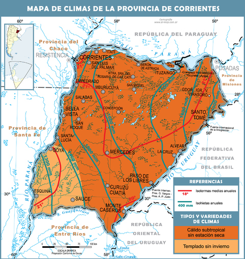 Mapa climático de la Provincia de Corrientes