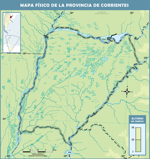 Mapa físico mudo de la Provincia de Corrientes