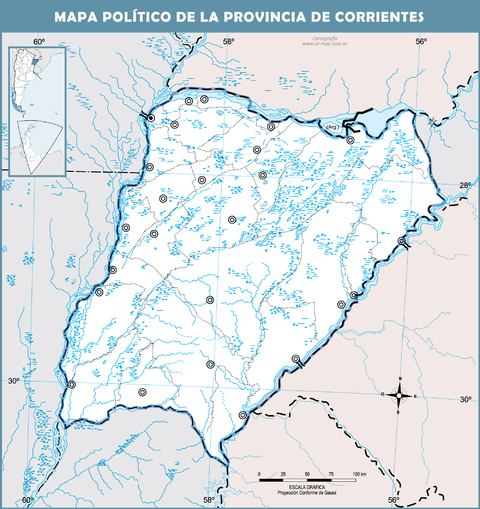 Blank political map of the Province of Corrientes