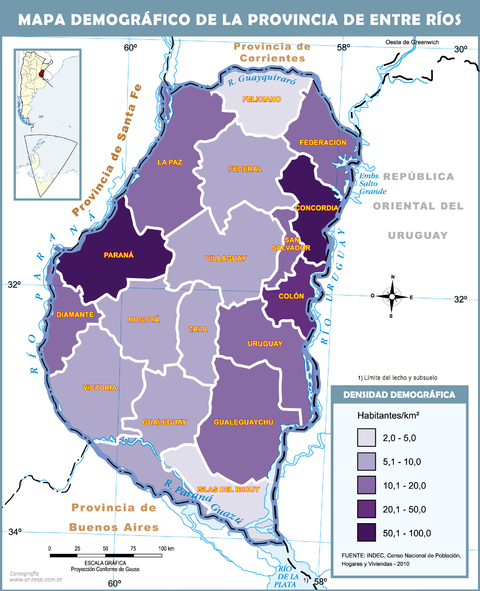 Demographic map of the Province of Entre Ríos