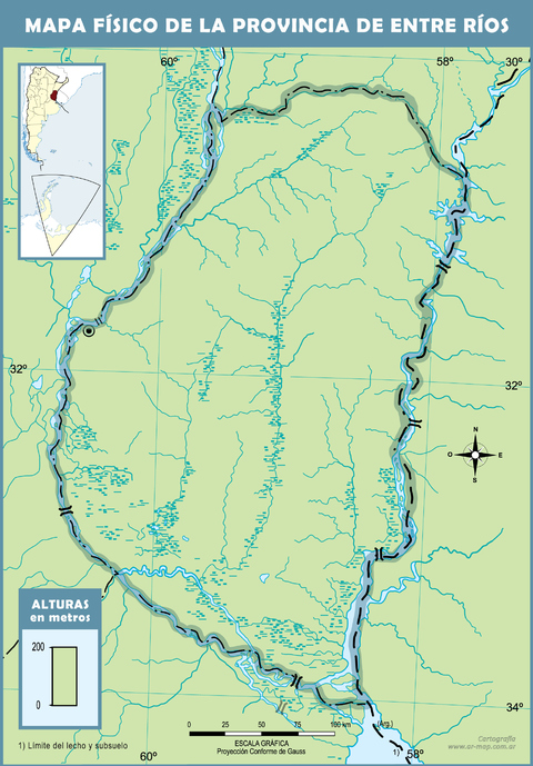 Mapa físico mudo de la Provincia de Entre Ríos