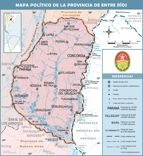 Political map of the Province of Entre Ríos, Argentina