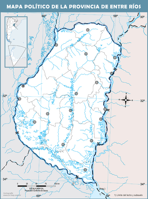 Blank political map of the Province of Entre Ríos