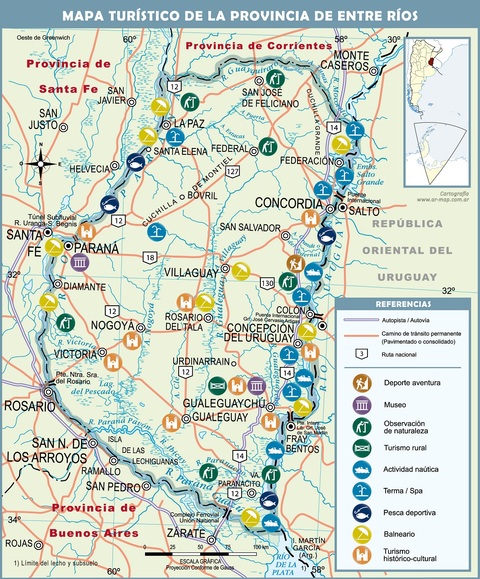 Mapa turístico de la Provincia de Entre Ríos