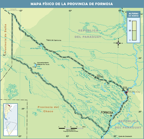 Physical map of the Province of Formosa, Argentina