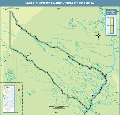 Mapa físico mudo de la Provincia de Formosa, Argentina