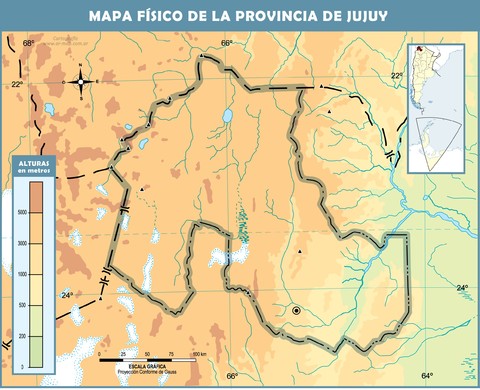 Blank physical map of the Province of Jujuy