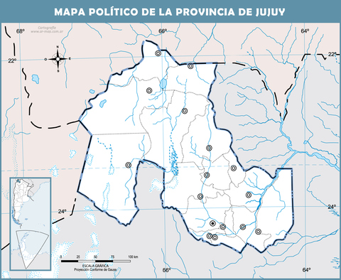 Blank political map of the Province of Jujuy, Argentina