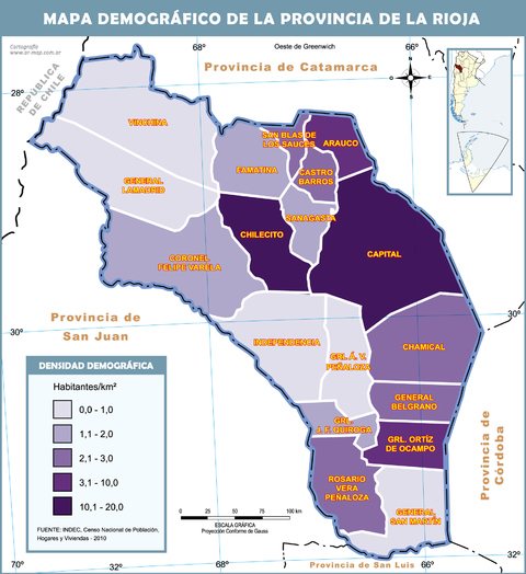 Demographic map of the Province of La Rioja, Argentina