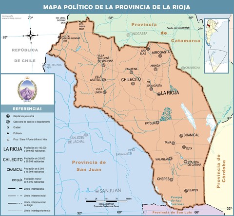 Mapa político de la Provincia de La Rioja, Argentina