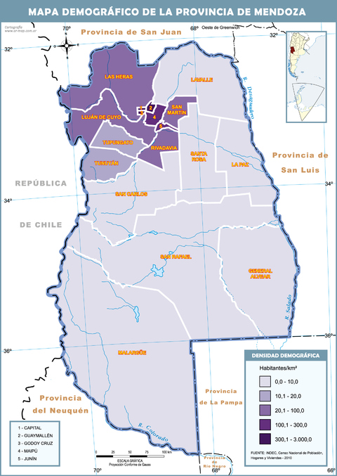 Mapa demográfico de la Provincia de Mendoza