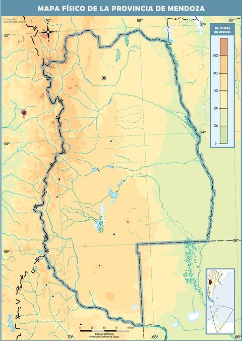 Mapa físico mudo de la Provincia de Mendoza