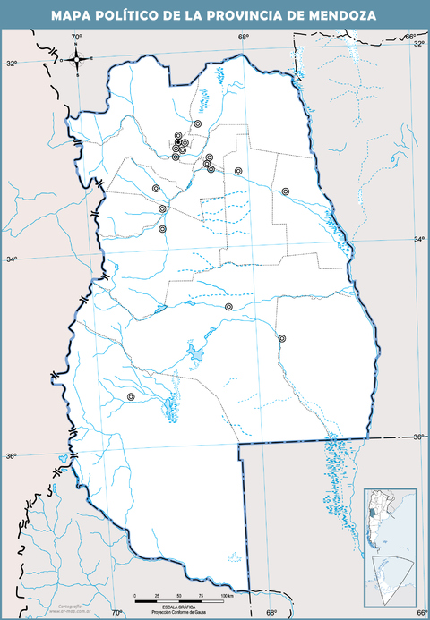 Mapa político mudo de la Provincia de Mendoza
