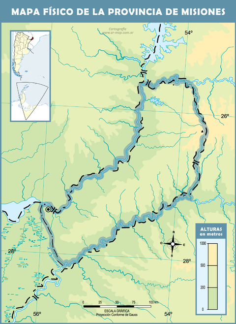 Mapa físico mudo de la Provincia de Misiones
