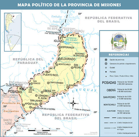 Mapa político de la Provincia de Misiones