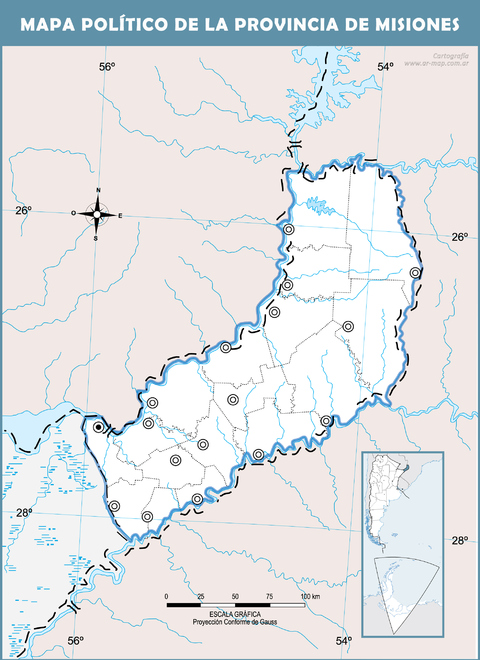 Mapa político mudo de la Provincia de Misiones