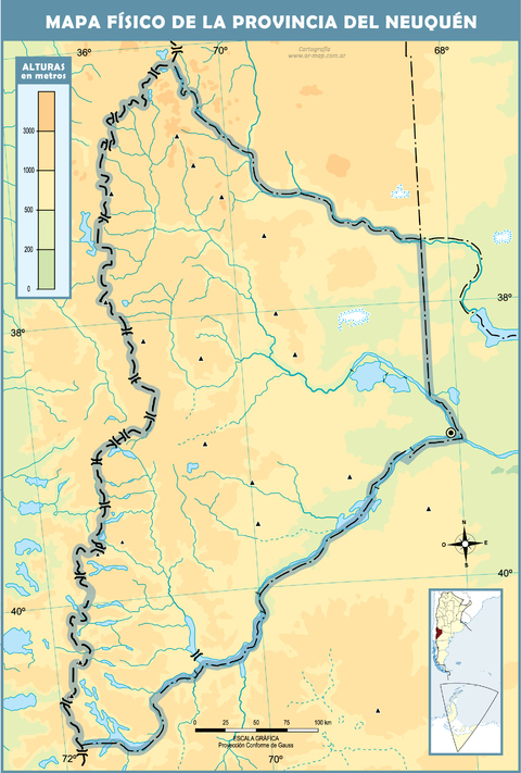 Blank physical map of the Province of Neuquén