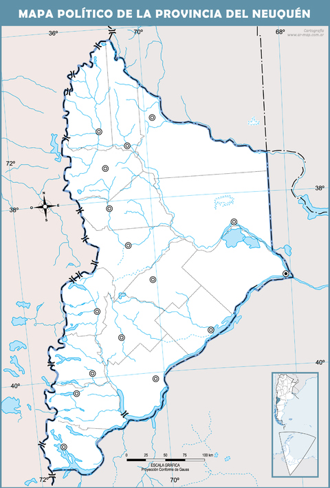 Blank political map of the Province of Neuquén