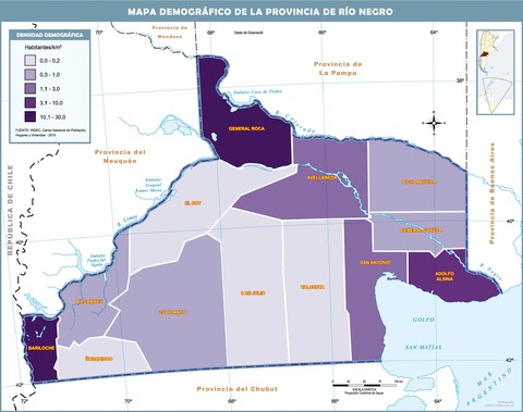 Demographic map of the Province of Rio Negro, Argentina