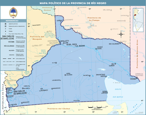 Political map of the Province of Río Negro, Argentina
