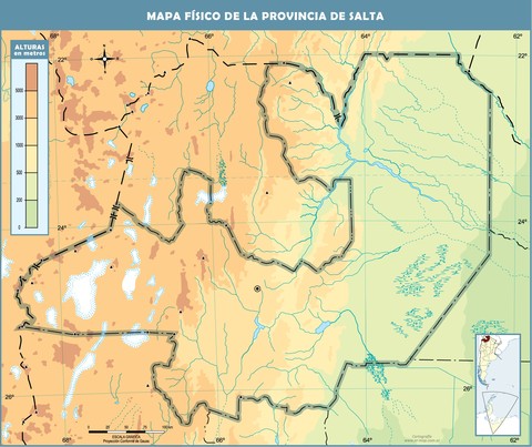 Blank physical map of the Province of Salta