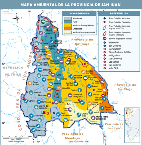 Environmental map of the Province of San Juan, Argentina