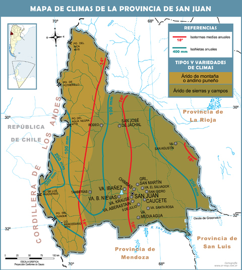 Climatic map of the Province of San Juan, Argentina