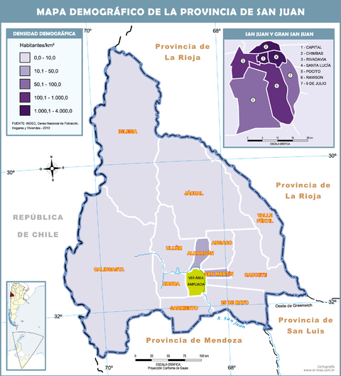 Demographic map of the Province of San Juan, Argentina