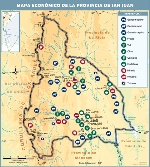 Economic map of the Province of San Juan, Argentina