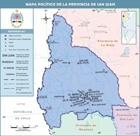 Mapa político de la Provincia de San Juan, Argentina