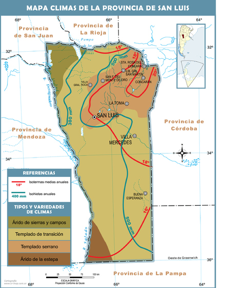 Mapa climático de la Provincia de San Luis, Argentina