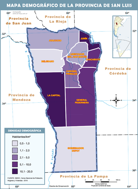 Mapa demográfico de la Provincia de San Luis, Argentina