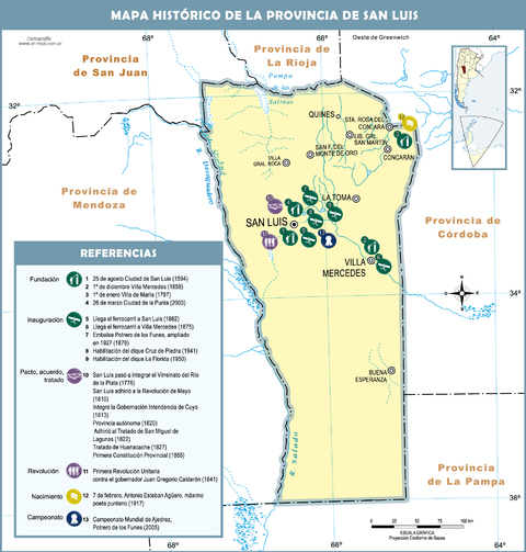 Mapa histórico de la Provincia de San Luis, Argentina