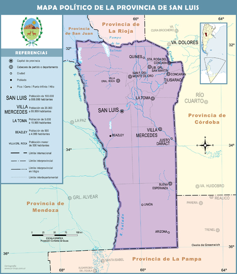 Mapa político de la Provincia de San Luis, Argentina