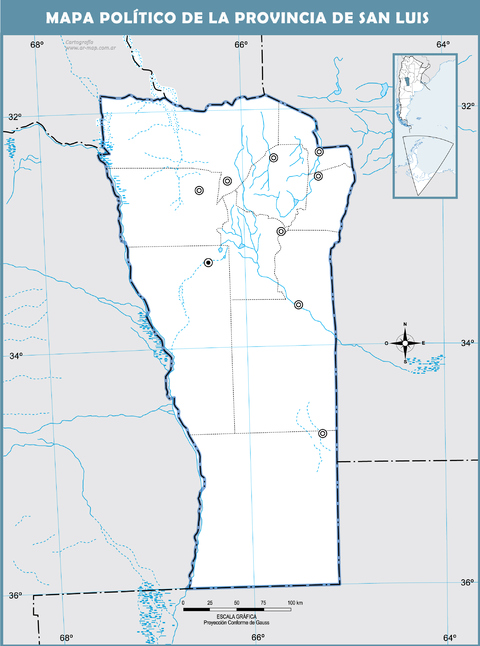 Mapa político mudo de la Provincia de San Luis, Argentina