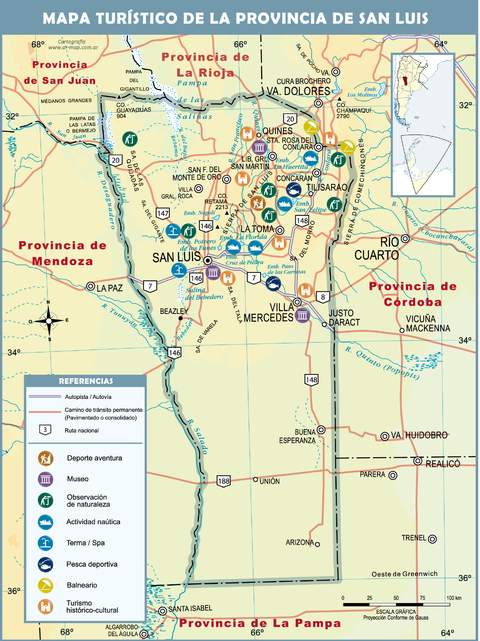 Mapa turístico de la Provincia de San Luis, Argentina