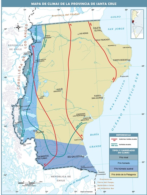Climatic map of the Province of Santa Cruz, Argentina