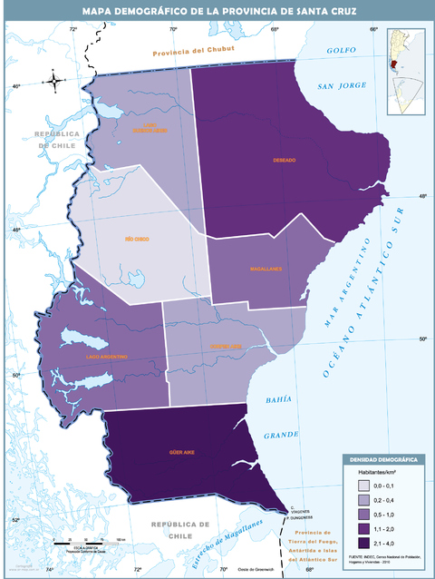 Mapa demográfico de la Provincia de Santa Cruz, Argentina