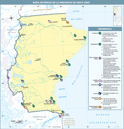 Historical map of the Province of Santa Cruz, Argentina