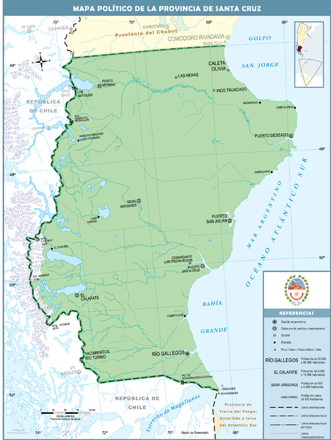 Political map of the Province of Santa Cruz, Argentina