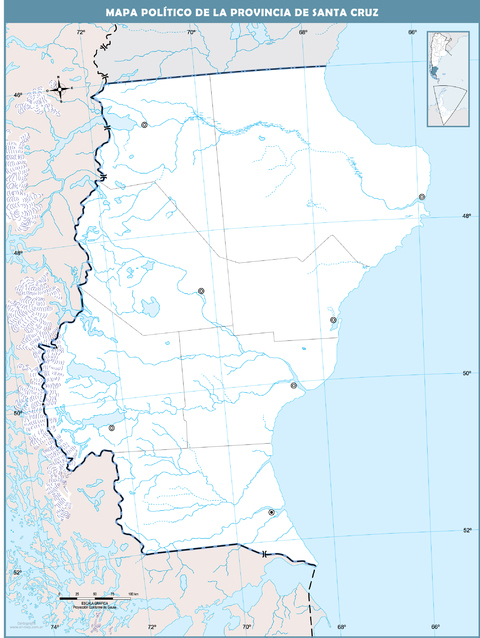 Blank political map of the Province of Santa Cruz, Argentina