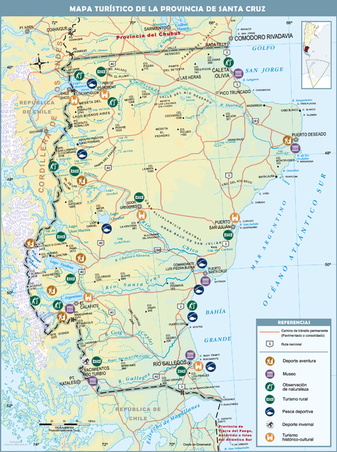 Tourist map of the Province of Santa Cruz, Argentina