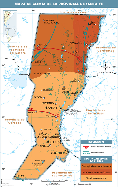 Climatic map of the Province of Santa Fe, Argentina