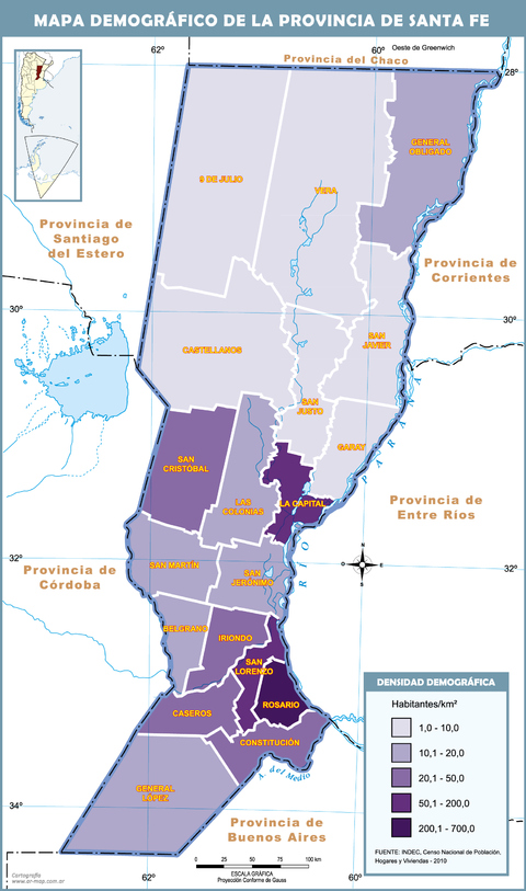 Demographic map of the Province of Santa Fe, Argentina