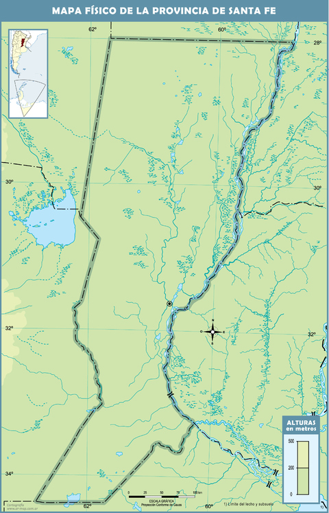 Mapa físico mudo de la Provincia de Santa Fe, Argentina