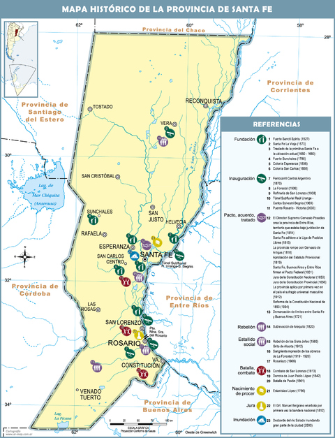 Historical map of the Province of Santa Fe, Argentina