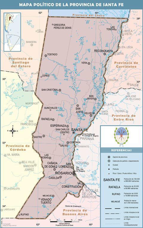 Mapa político de la Provincia de Santa Fe, Argentina