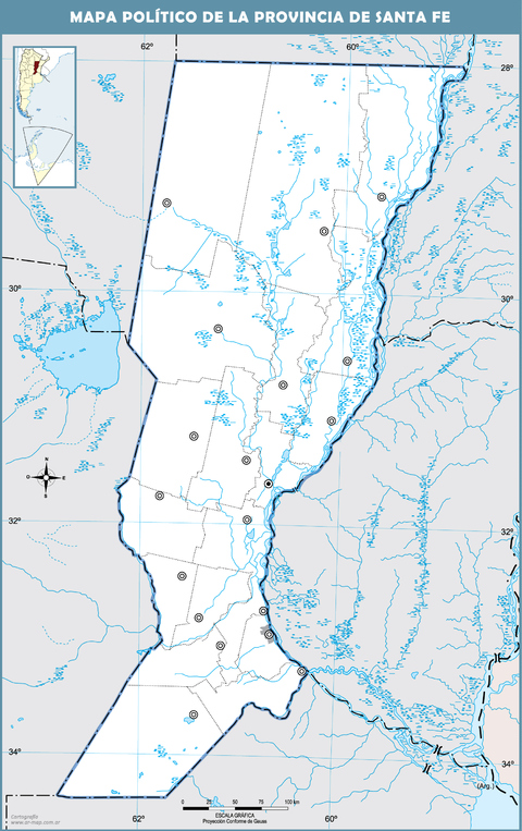 Blank political map of the Province of Santa Fe, Argentina